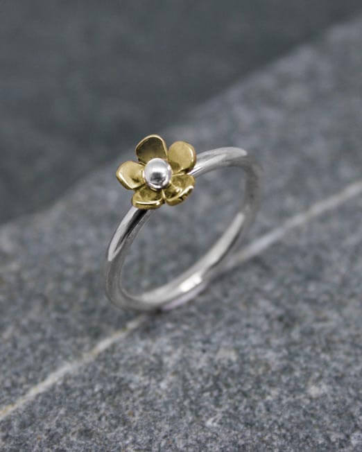 Silver daisy ring with copper or brass petals | Starboard Jewellery